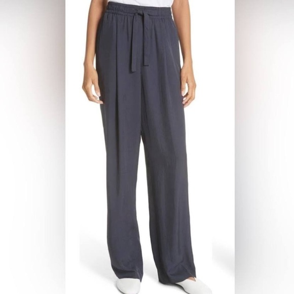 Vince Women's Front Tie Pull On Trouser Pants Wide Leg Navy Size XS Workwear - Picture 1 of 5